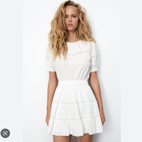 Zara Dresses & Skirts - ZARA EMBROIDERED DOTTED MESH WHITE DRESS